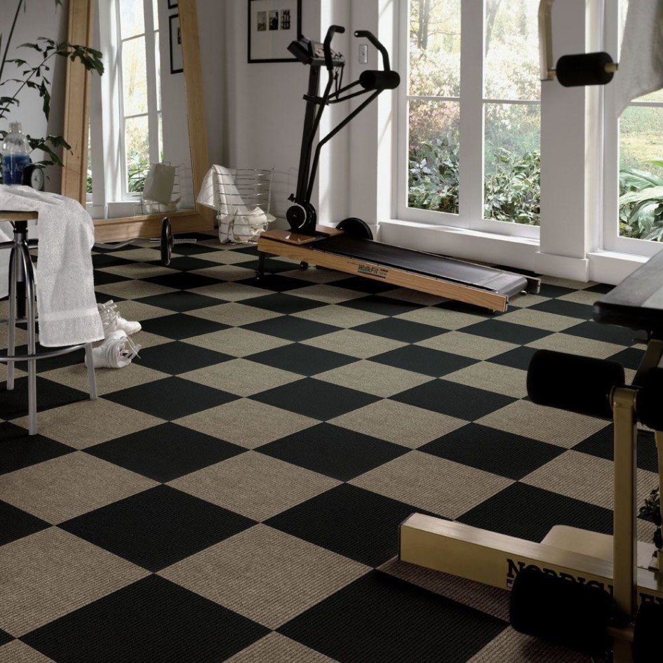 Interior Modern Home Interior Decoration Using White Wood Glass Interior Door Along Escorted By Black White Checkered Carpet Tile Fancy Home Interior Decoration Using Various Carpet Tile Living Room Designs