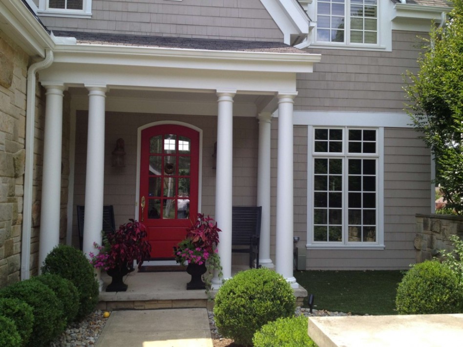 Classy American Style Paint Colors For House Exterior Dark Creamy Wall Colour White Pilar Also Beige Stone On The Front Porch Smart Guide Paint Colors For Exterior Of House Exterior Design