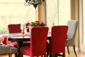Dining Room Designs  Dining Room Escorted By Lovely Centrepiece Also Velvet Covered Dining Chairs Also Dining Table Escorted By Outstanding Long Table Cloth Plain Dining Room Chair Is Boring Covered Dining Room Chair Multifunction Dining Table Design