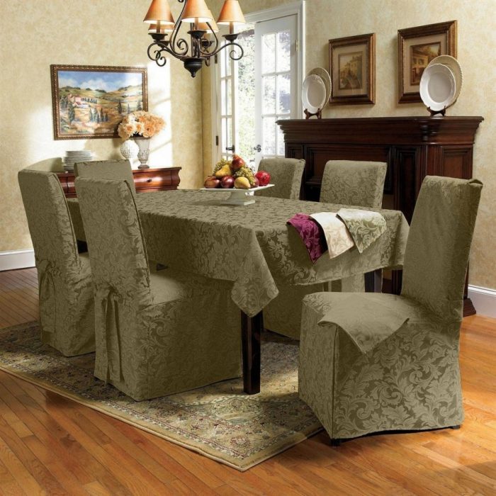 Dining Room Designs Medium size Extraordinary Chairs Also Table Cover Escorted By Modern Leafy Like Pattern Also Pale Brown Velvet For Dining Room Furniture Plain Dining Room Chair Is Boring Covered Dining Room Chair Is Amazing