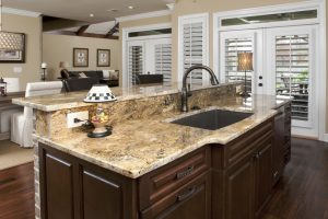 Kitchen Designs Astounding Glass Balls Venetian Style Burnished Nickel Ceiling Kitchen Island Lighting Over Brown Mosaic Granite Top Bar Kitchen Also Single Brown Concrete Sink Also Arc Bronze Faucet Kitchen Lighting Ideas Small Kitchen with Artificial and Natural Lighting