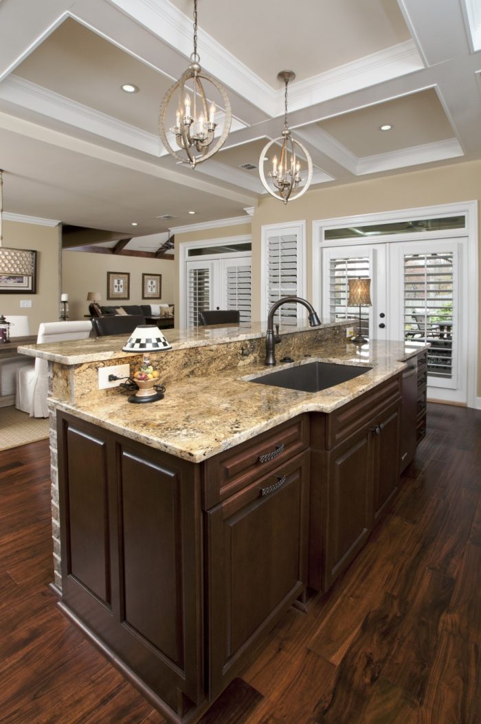 Kitchen Designs Medium size Astounding Glass Balls Venetian Style Burnished Nickel Ceiling Kitchen Island Lighting Over Brown Mosaic Granite Top Bar Kitchen Also Single Brown Concrete Sink Also Arc Bronze Faucet