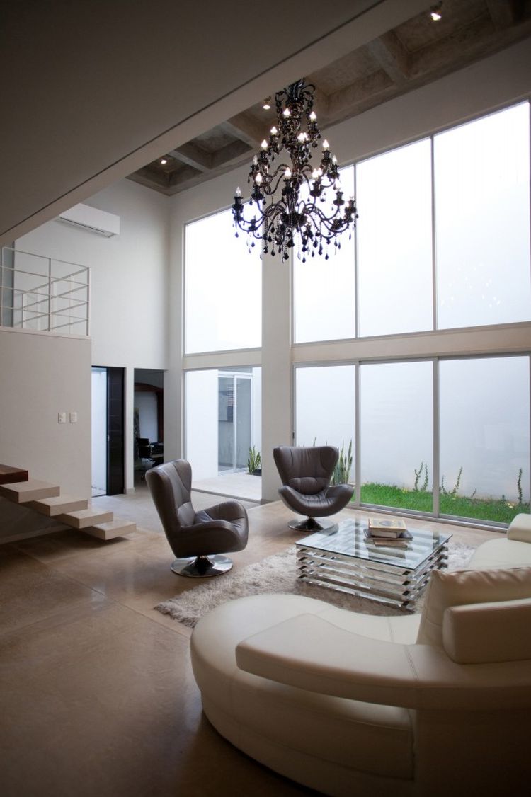 Fair Modern Living Room Interior Decoration Modern Living Room High Ceiling Lighting Including Pedestal Light Grey Velvet Living Room Chair Black Glass Crystal Living Room Chandelier Interior Design