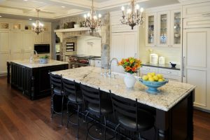 Kitchen Designs Classy Rustic 2 Mini Chandelier For Inspiring Kitchen Island Lighting Over White Mosaic Granite Top Island Escorted By Four Black Back Rail Stools As Well As Cool White Glass Door Kitchen Well-Liked-Tear-Glass-Brushed-Nickel-Chrome-Kitchen-Island-Lighting-Over-White-Wooden-Island-Escorted-By-Clear-Glass-Door-Storage-As-Well-As-Single-Stainless-Stool-Leg-On-Wood-Floors-In-Mod