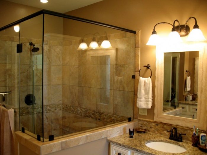 Bathroom Designs Medium size Artistic Picture Of Small Bathroom Remodels Decoration Using 3 Light Dome White Glass Bathroom Wall Sconces Including Oval White Undermount Bathroom Sinks Also Travertine Tile Shower Wall Idea