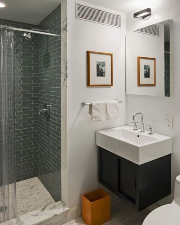 Bathroom Designs Medium size Good Picture Of Small Bathroom Remodels Decoration Escorted By Rectangular White Ceramic Bathroom Vessel Sinks Including Grey Subway Tile Shower Wall Also Unframed Rectangular Bathroom Wall Mirror