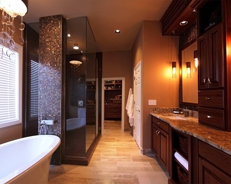 Top Notch Image Of Small Bathroom Remodels Decoration Escorted By Rectangular Travertine Bathroom Flooring Including Light Brown Bathroom Wall Paint Also Oval White Freestanding Bathtub Bathroom Designs