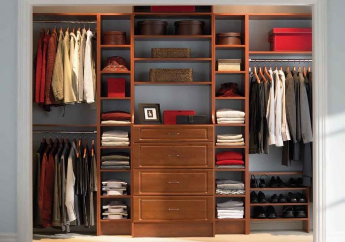 Furniture + Accessories Medium size Extraordinary Closet Style Tool Escorted By Dark Brown Dof Wooden Cabinet Double Side Cloth Racks Also Cloth Hanger Space Stunning Grey Wall Colouring Extraordinary Closet