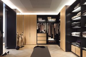 Furniture + Accessories Charming Wooden L Shaped Wardrobe Closet Cabinet System Escorted By Open Shelves Clothing Storage Also Drawers As Well As Hidden Sliding Door In Modern Walk In Closet Styles Fantastic Wardrobe Closet Lighting Fixtures For Modern Clothes Closet