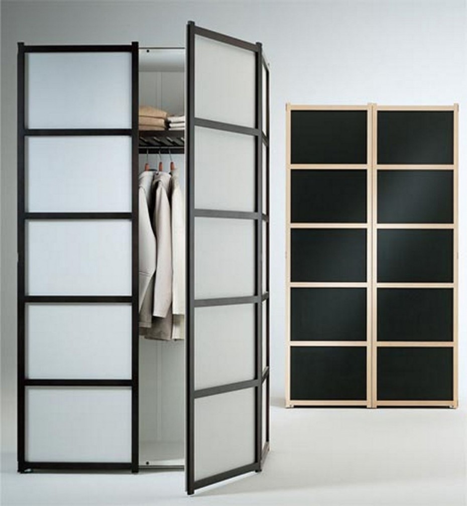 Fascinating Frosted Glass Double Swing Door Ikea Wardrobe Closet Escorted By Clothing Hanger Also Shelves Inside As Inspiring Wardrobe Closet Furnishing Styles Fantastic Wardrobe Closet Style Furniture + Accessories