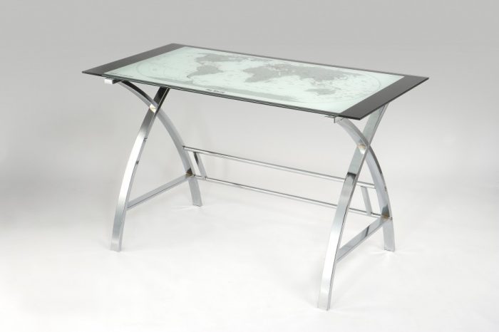 Furniture + Accessories Simplistic Curved Desk Stainless Steel X Leg Escorted By Rectangular White Top Chrome Frames For Inspiring Modern Coffee Table Style Intriguing Curved Desk For Home Ofiice Inspirations Architect Desks For Architect Work