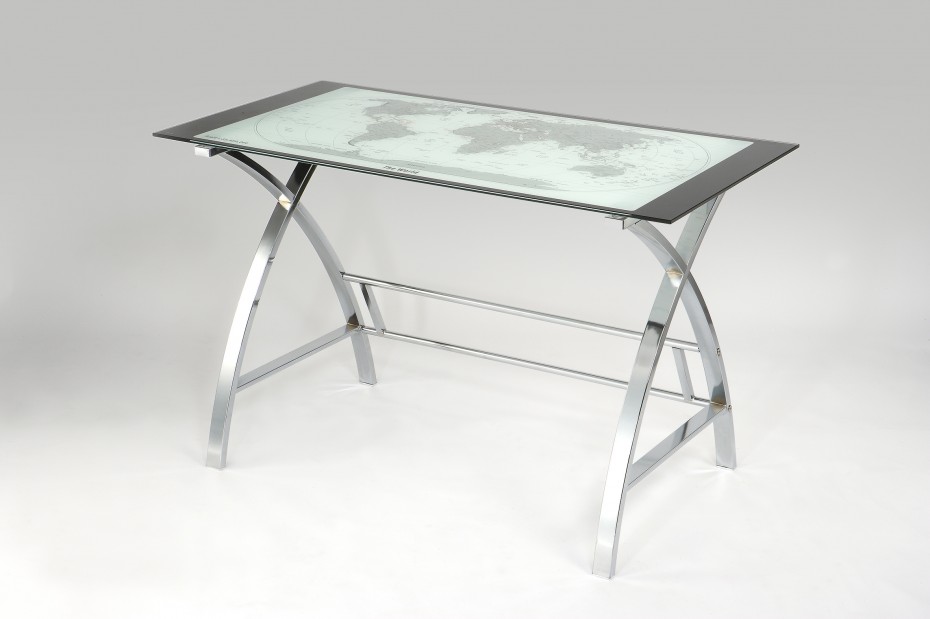 Simplistic Curved Desk Stainless Steel X Leg Escorted By Rectangular White Top Chrome Frames For Inspiring Modern Coffee Table Style Intriguing Curved Desk For Home Ofiice Inspirations Furniture + Accessories