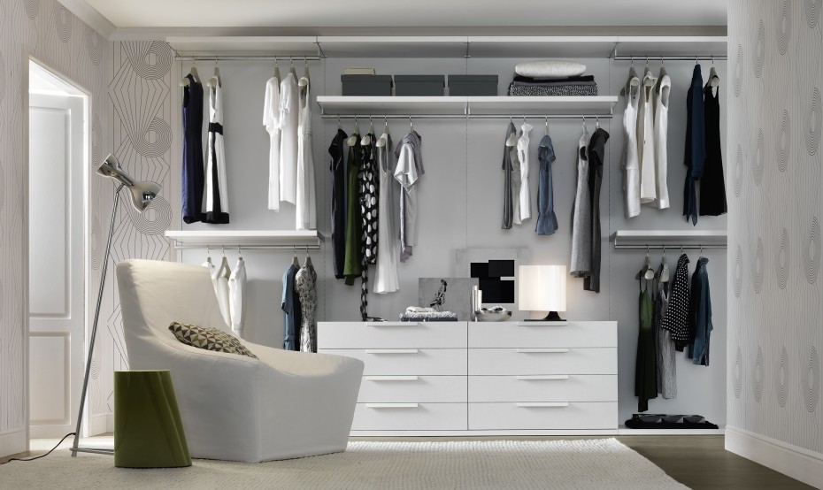 Splendid White Low Wardrobe Closet Under Open Shelves As Storage Escorted By Clothing Hook Attach At Grey Wall Painted Also Unique Gray Couch In Modern Small Walk In Closet Decors Fantastic Furniture + Accessories