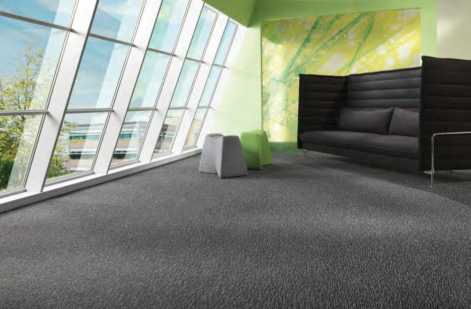 Decoration Ideas Floor Stunning Future Home With Dark Grey Eco Friendly Carpeting And Rug Nice Triangle Model Of Metal Framed Glass Window And Cool Green Mural Create More Beautiful Floor Decoration