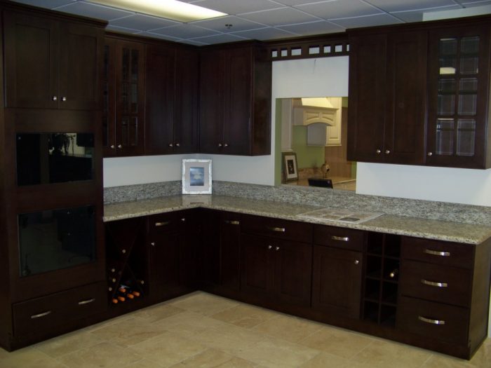 Kitchen Designs Medium size Amazing Espresso Kitchen Cabinets Escorted By Gray Mosaic Granite Countertop Also White Panelling Backsplash As Decorate Modern Kitchen Furnishing Style Splendid Espresso Kitchen Cabinets