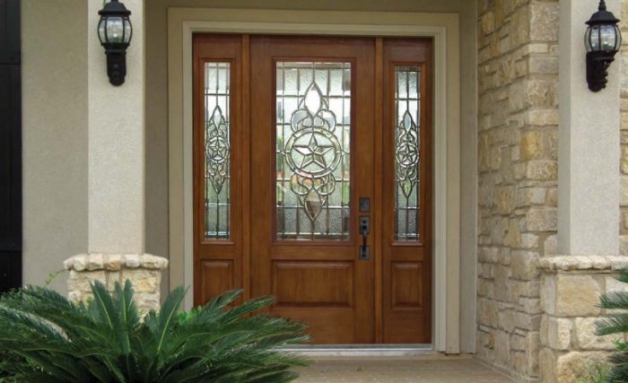 Ideas Breathtaking Idea For Front Porch Style Also Decoration Using Oak Wood Glass Single Front Door Including Cream Woodfront Porch Wall Also Black Double Front Porch Wall Sconces Good Looking Unique Front Doors for Minimalist House