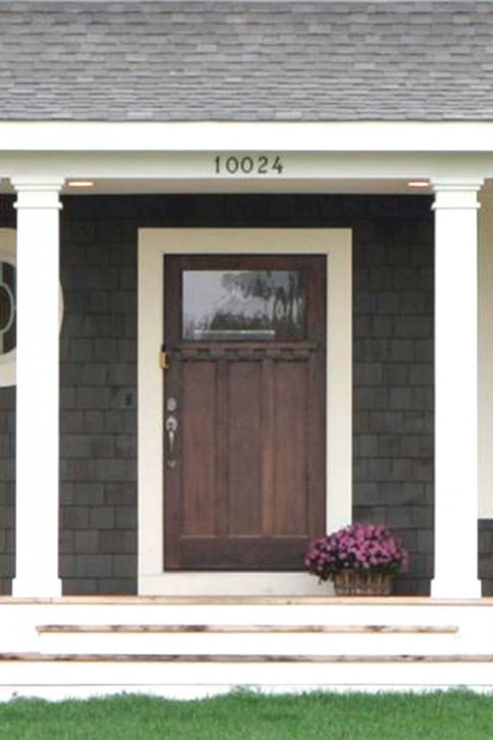 Ideas Breathtaking Image Of Front Porch Decoration Using Black Rustic Wood Siding Including Mahogany Wood Single Front Door Also Dark Grey Roof Tile Good Looking Image Of Front Porch Decoration Unique Front Doors for Minimalist House