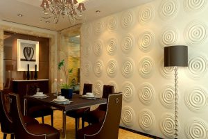 Decoration Thumbnail size Captivating Home Interior Decorating Scheme For Dining Rooms Using A Cylinder Black Standing Lamp Also Brown Chandeliers Also Escorted By White Padded Wall Panel Also Small Rounded Ceiling Fittings