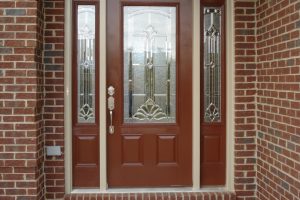 Ideas Thumbnail size Charming Image Of Front Porch Decoration Using Recessed Light In Front Porch Including Brown Brick Front Porch Wall Also Cherry Wood Single Front Door Good Looking Image Of Front Porch Decor