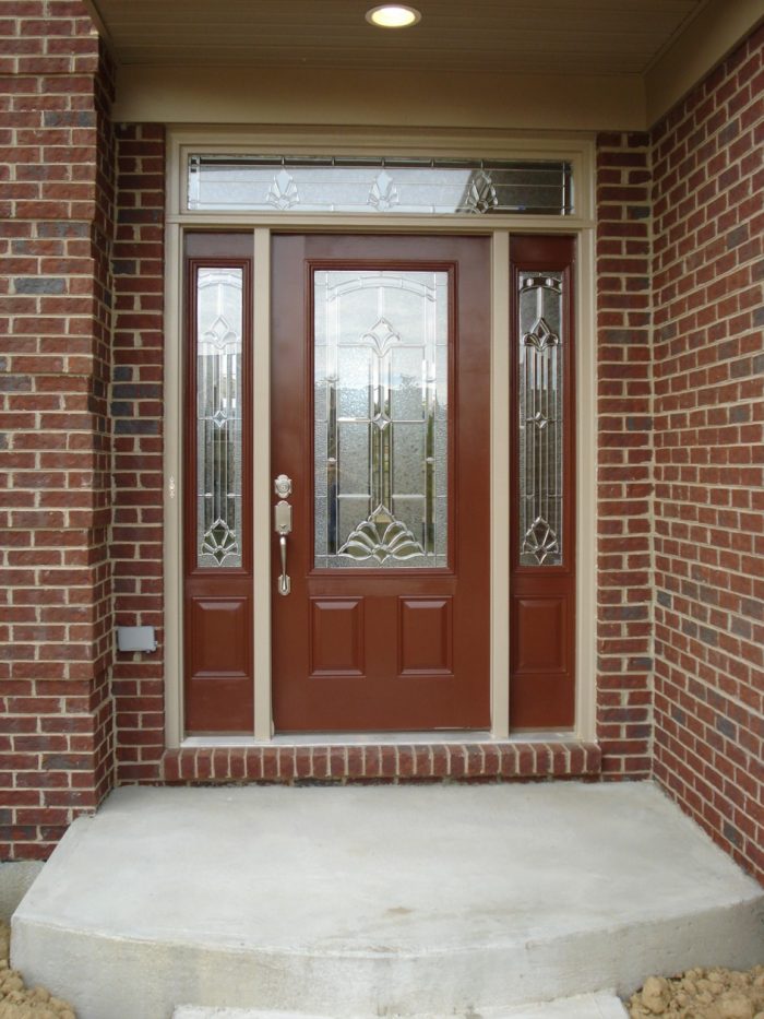 Ideas Charming Image Of Front Porch Decoration Using Recessed Light In Front Porch Including Brown Brick Front Porch Wall Also Cherry Wood Single Front Door Good Looking Image Of Front Porch Decor Unique Front Doors for Minimalist House