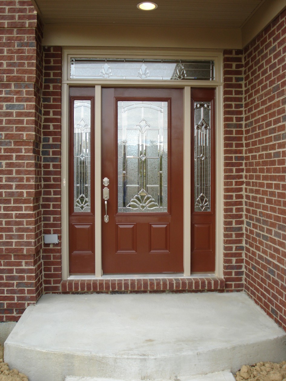 Charming Image Of Front Porch Decoration Using Recessed Light In Front Porch Including Brown Brick Front Porch Wall Also Cherry Wood Single Front Door Good Looking Image Of Front Porch Decor Ideas