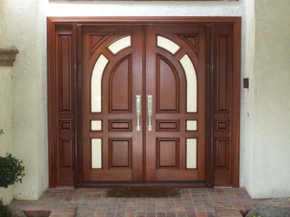 Cool Idea For Front Porch Decoration Using Mahogany Wood Double Front Door Inclduing Brick Front Porch Flooring Also White Front Porch Wall Paint Good Looking Image Of Front Porch Decoration Ideas