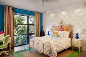 Decoration Thumbnail size Epic Home Interior Style Inspiration For Bedrooms Using A Rectangle Green Brown Rug Also Brown Headboard Bed Includes White Bed Covers Also Rectangle Yellow Motif Pillows Also Escorted By Pink Green