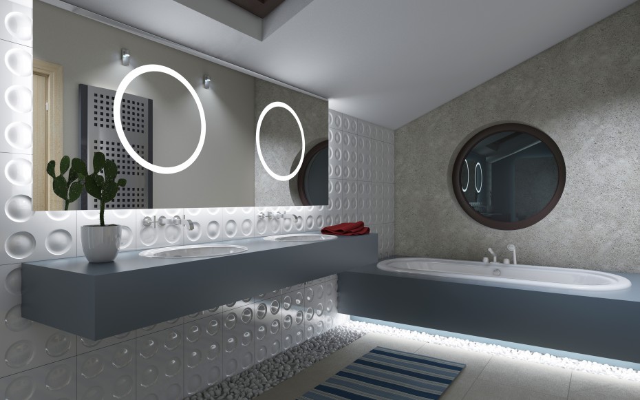 Fancy Guest Grey Bathrooms Styles Escorted By Grey Floating Vanity Added Rectangle Tubs As Well As Wide Wall Mount Mirror Scheme Exquisite Grey Bathrooms Fixtures Also Fittings Style Bathroom Designs