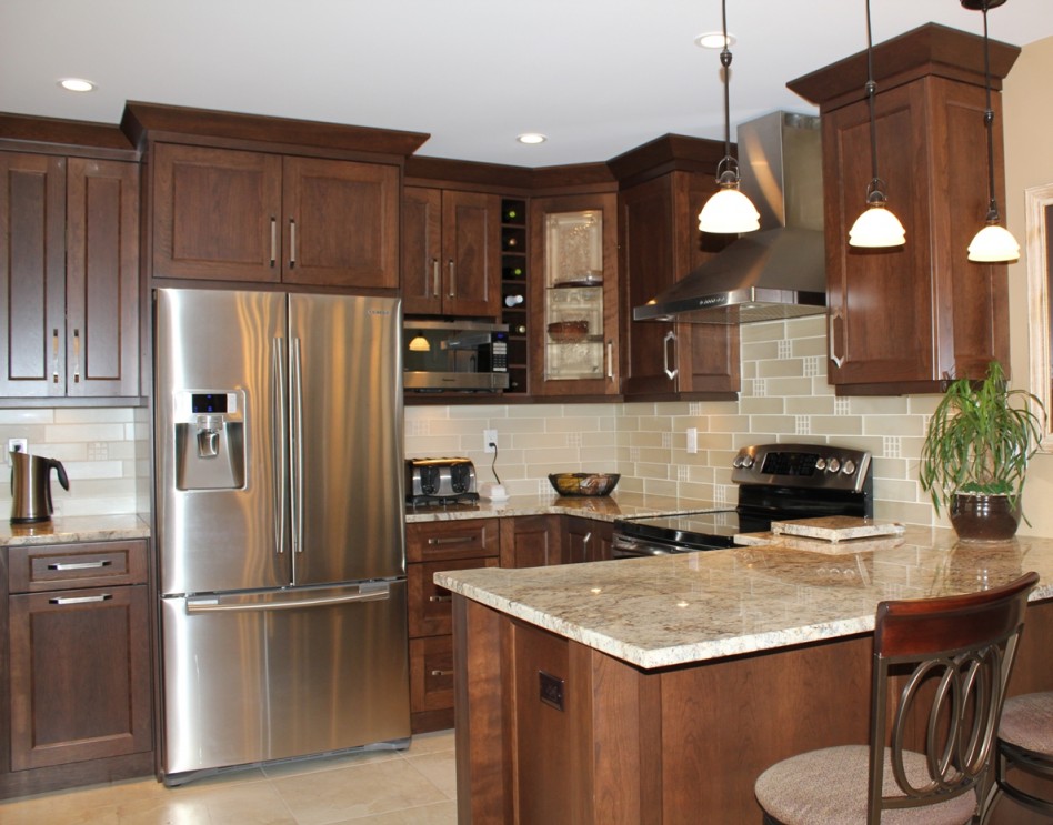 Glamorous Kitchen Escorted By Great Wooden Kitchen Island Nice Greige Marble Top Also Elegant Metal Sink Nice L Shape Woden Wall Cabinetry See Kitchen Island Styles Kitchen Designs