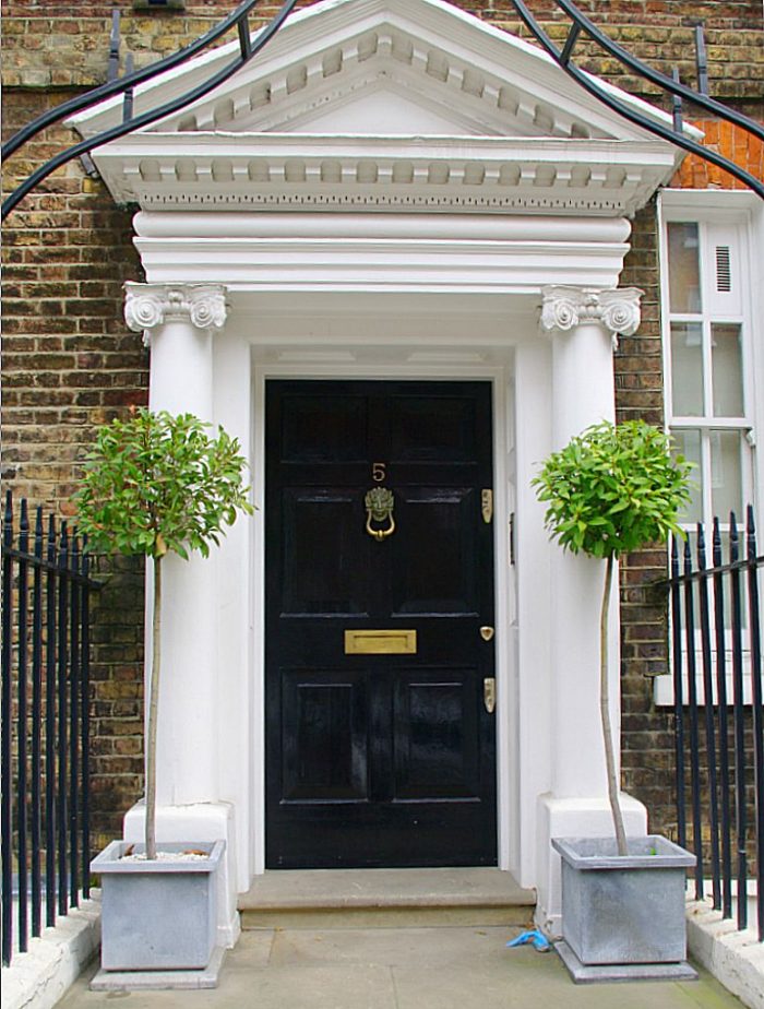 Ideas Gorgeous Image Of Front Porch Style Also Decoration Using Black Wood Double Front Door Including Black Iron Metal Outdoor Handrail Also Old Brick Front Porch Wall Good Looking Image Of Front Unique Front Doors for Minimalist House