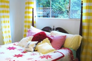 Bedroom Designs Inspiring Teenage Bedrooms Escorted By Sweet Single Bedroom Curtains Yellows Colors Escorted By White Wall Panels Colors Escorted By Cute Colorful Pillows Overs White Single Covering Bed Style Scheme Fascinating-Soft-Color-Bedroom-Curtains-For-White-Wooden-Small-Window-Glass-Also-Unique-Reading-Lamps-Over-Small-Beside-Desk-Escorted-By-Unique-Photos-Frames-Also-Sweet-Large-Master-Bed-White