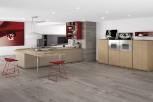 Kitchen Designs Thumbnail size Kitchen Decor Escorted By Wooden Plank For Flooring Tiles Interior In Rustic Style Style Scheme Escorted By Simple Islans Red Chair Also White Pendant Lamp Modern Kitchen