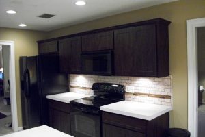 Kitchen Designs Thumbnail size Mesmerizing Espresso Kitchen Cabinets Escorted By White Quartz Countertop As Well As Ceramic Tile Like Brick Backsplash In Small Space Kitchen Style Splendid Espresso Kitchen Cabinets Style