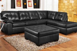 Furniture + Accessories Modern Black Leather Sectional Sofa For Living Room Furniture Set With Fur Rug Laminated Wooden Floor Wooden Cube Wall Picture Wall Ideas Best Leather Sectional Sofa for Modern Home Furniture