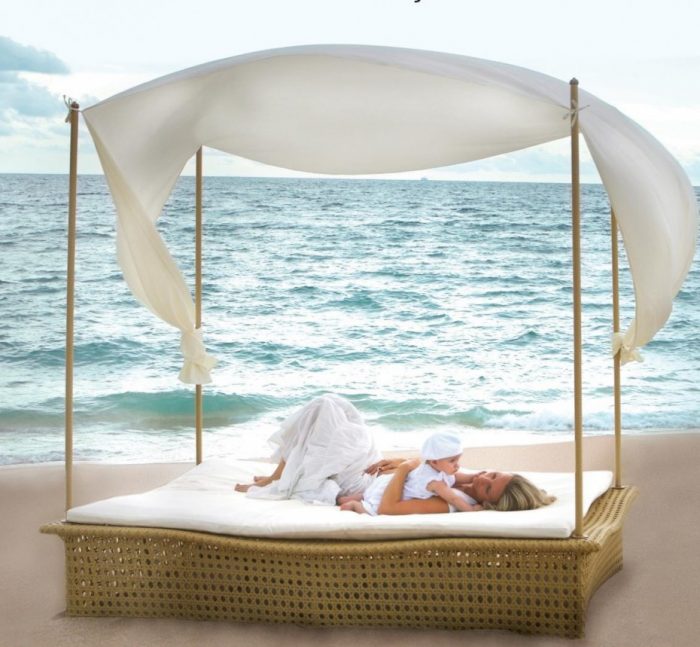 Furniture + Accessories Romantic Outdoor Beds Escorted By Canopy Styles Scheme Escorted By Rattan Beds Canopy White Mattress Also White Curtains Escorted By Atmosphere Beach Outdoor Beds Escorted By Canopy Style Elegant Outdoor Canopy Beds