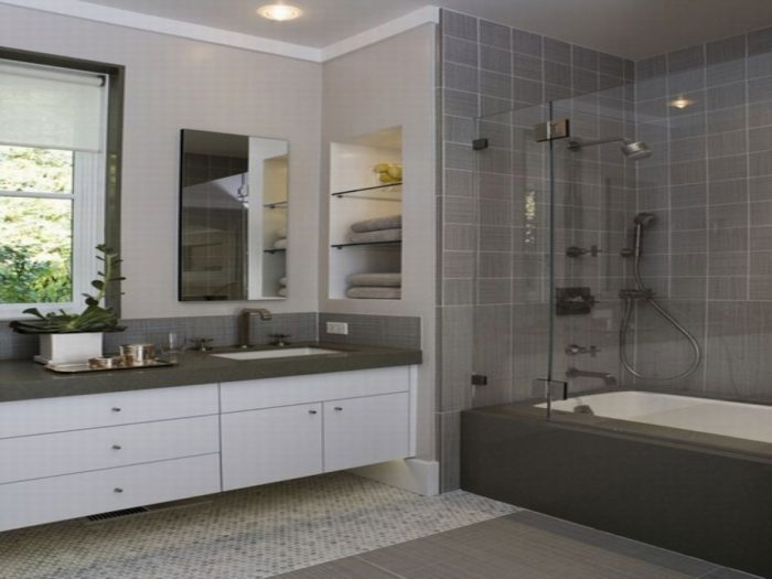 Bathroom Designs Snazzy White Also Grey Bathrooms Vanity Escorted By Wall Mirror Also Clear Glass Divider Shower Tubs As Decorate In Contemporary Bathroom Styles Exquisite Grey Bathrooms Fixtures The Way In Decorating Small Bathrooms On A Budget Limited