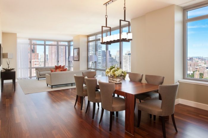 Decoration Unique Dining Room Chandeliers Over Smart Wooden Dining Set Escorted By Natural Panels Also Laminate Wooden Flooring Installations White Walls Color In Cool Dining Room Open Plan Handmade Chandeliers In Japanese Style