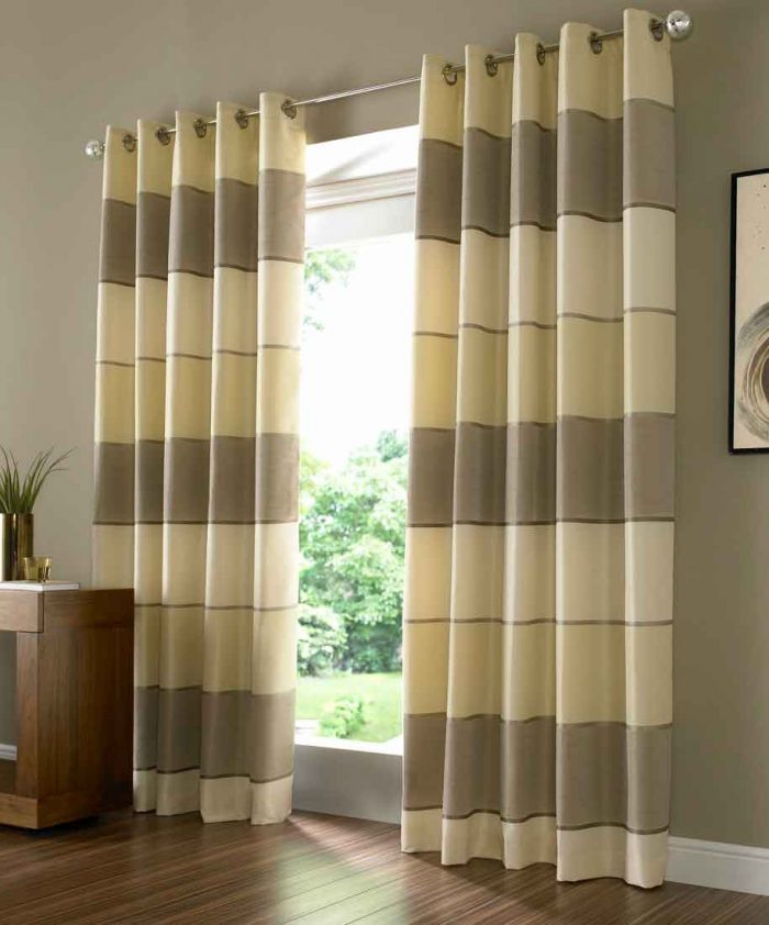 Ideas Accessories Breathtaking Living Room Decoration Scheme Using Grey Stripe Large Window Curtains Including Light Grey Interior Wall Paint Also Stainless Steel Curtain Rods Mesmerizing Window Choosing Good and Precise Window Curtains Ideas