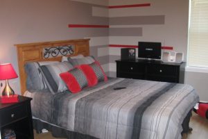 Teen Room Designs Amazing As Well As Neat Bedroom Escorted By Black Painted Wooden Drawer As Well As Wooden Bed Escorted By Stripped Grey Upholstery Also Modern Technology Of Computer For Boys Fantastic Plan For Boy Teen Boy Beds For Simple And Minimalist Teen Boy Bedroom