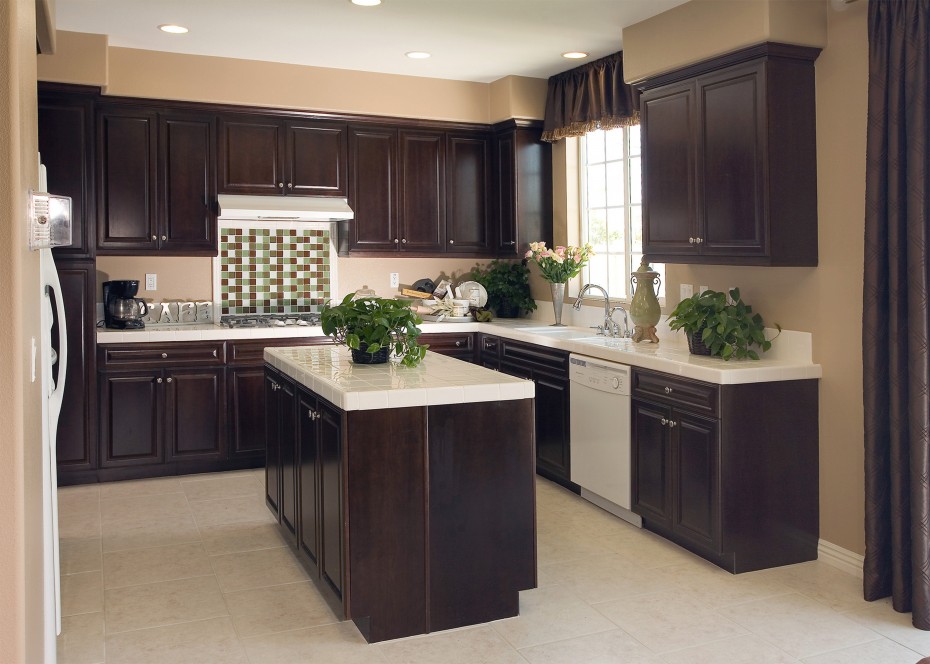 Amazing Dark Wood Cabinets Escorted By White Countertop As Well As Cool White Tile Floors As Decorate In Black As Well As White Kitchen Schemes Piquant Dark Wood Cabinets For Women Dream Kitchen Kitchen Designs