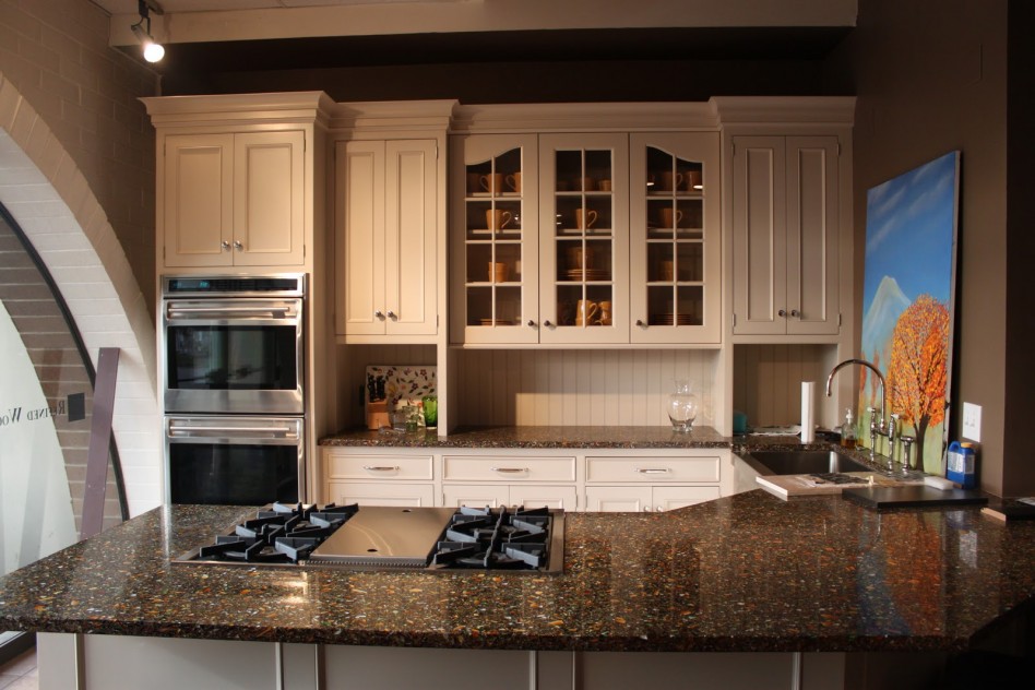 Application Of Recycled Glass On The Black Marble Kitchen Island Top Nice Wooden Wall Decoration Cheap But Beautiful Interior Made From Recycled Material Countertops Ideas