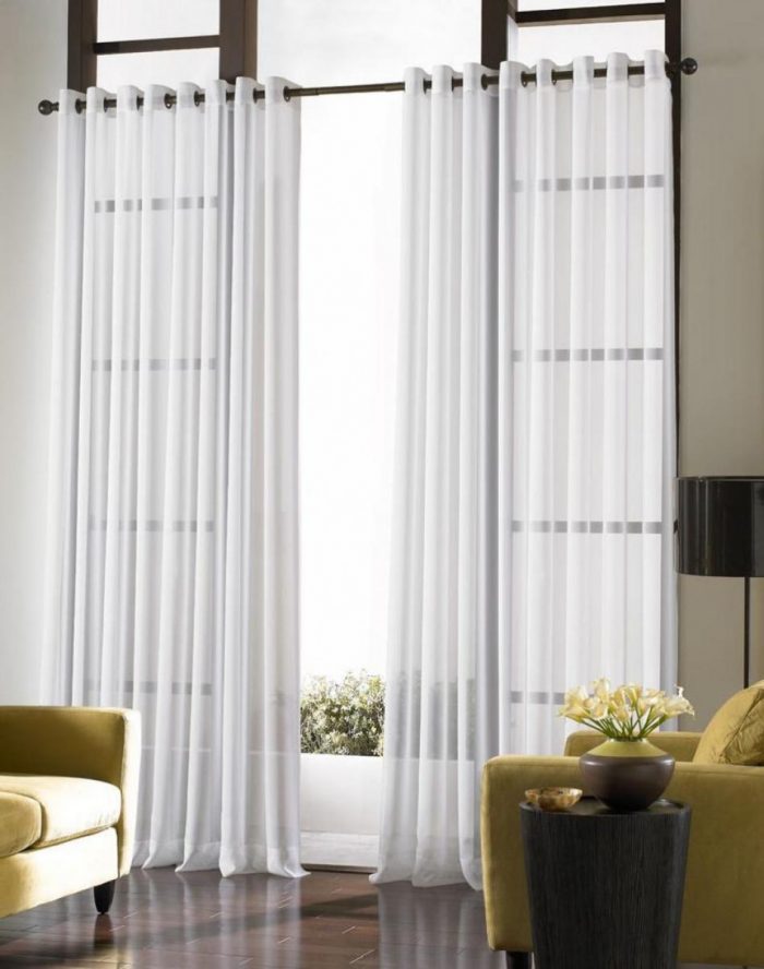 Ideas Astonishing Home Interior Also Window Treatment Decoration Using White Large Window Curtains Including Black Single Curtain Rod Also Grommet Top Curtain Mesmerizing Window Treatment Choosing Good and Precise Window Curtains Ideas