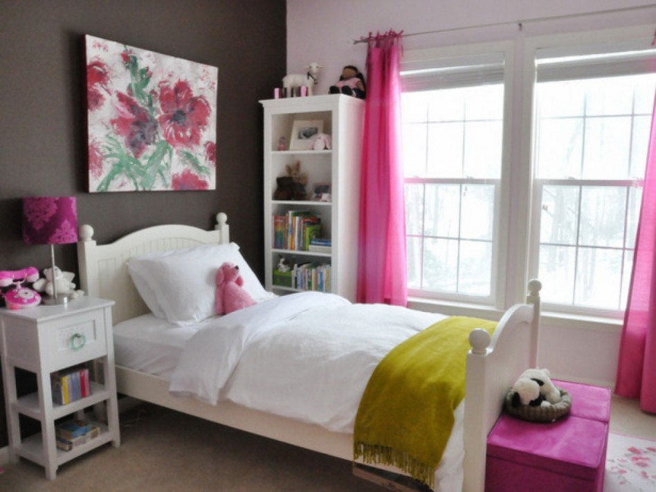 Attractive Image Of Girl Bedroom Decoration Using Grey As Well As White Best Color Paints For Bedroom Including Pink Girl Bedroom Curtain As Well As Curved White Wood Girl Headboard Astounding Pictures Bedroom Designs