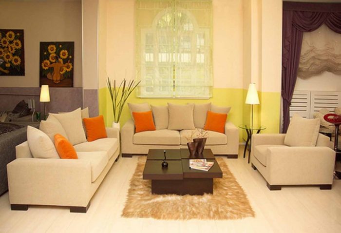 Living Room Designs Medium size Awesome Picture Of Furniture For Small Living Room Decoration Using Upholstered Cream Velvet Living Room Sofa Including Square Furry Cream Living Room Rug Also Square Pedestal Solid Cherry