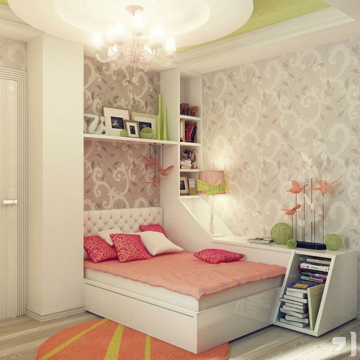 Bedroom Designs Beautiful Girl Small Bedroom Scheme As Well As Decoration Using Rectangular Tufted White Leather Girl Headboard Including Accent Grey Bedroom Wallpaper As Well As Mount Wall White Wood Bookshelf In Bedroom How To Buy A New Bed