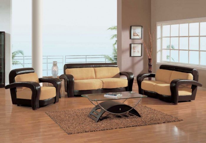 Living Room Designs Beautiful Image Of Furniture For Small Living Room Decoration Using Rectangular Glass Top Coffee Table Including Modern Brown Leather Living Room Sofa Also Rectangular Furry Light Brown Decorative And Functional Ottoman Seats