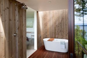 Bathroom Designs Thumbnail size Canadian Small Bathroom Style Escorted By High View Scheme Nice Jungle Also Forrest View Nice Wooden Walling Scheme Unpainted Material Small Bathtub Brown Towel Cool Small