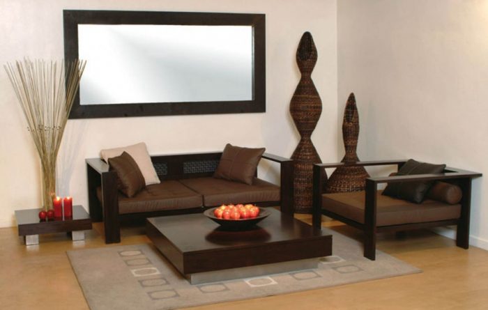 Living Room Designs Captivating Picture Of Furniture For Small Living Room Decoration Using Black Wood Brown Leather Living Room Sofa Including Modern Square Cherry Wood Low Coffee Table Also Rectangular Black Decorative And Functional Ottoman Seats