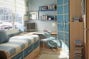 Teen Room Designs Casual Bedroom For Boys Equipped Escorted By Cotton Upholstered Bed Escorted By Drawers As Well As Wooden Wardrobe Escorted By Pale Blue Painted Door Also White Plaited Bamboo Curtain Fantastic Plan Teen Boy Beds For Simple And Minimalist Teen Boy Bedroom