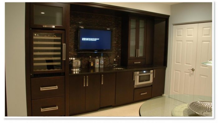 Kitchen Designs Contemporary Built In Kitchen Dark Wood Cabinets Escorted By Tv Stas Well As As Well As Kitchen Appliance Storage In Small Kitchen Decors Piquant Dark Wood Cabinets For Women Dream Kitchen Choosing Countertop Material Precisely And Wisely